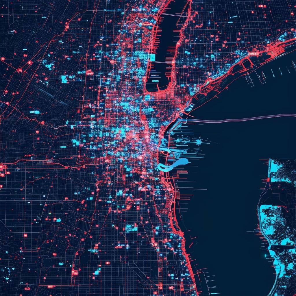 Digital map of New York City with different data feeds