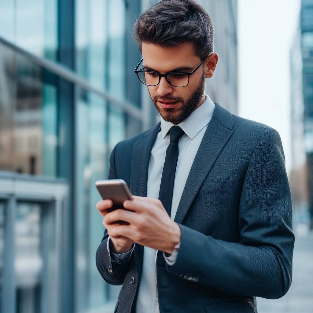 business person looking at their phone but it is locked