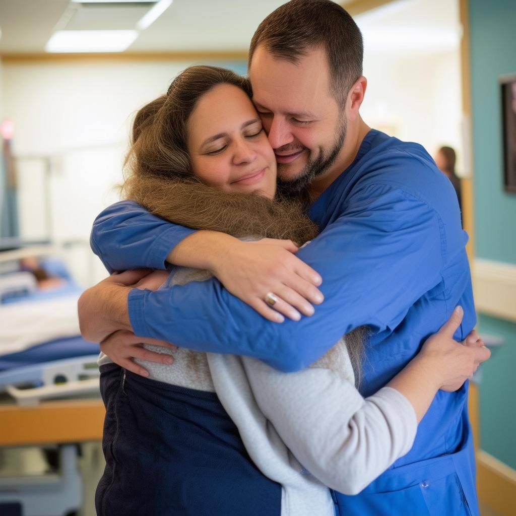 hospital patient hugging family