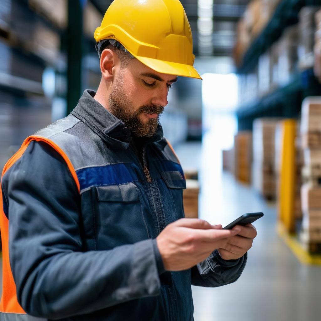 truck driver on loading dock scanning a pallet with smartphone