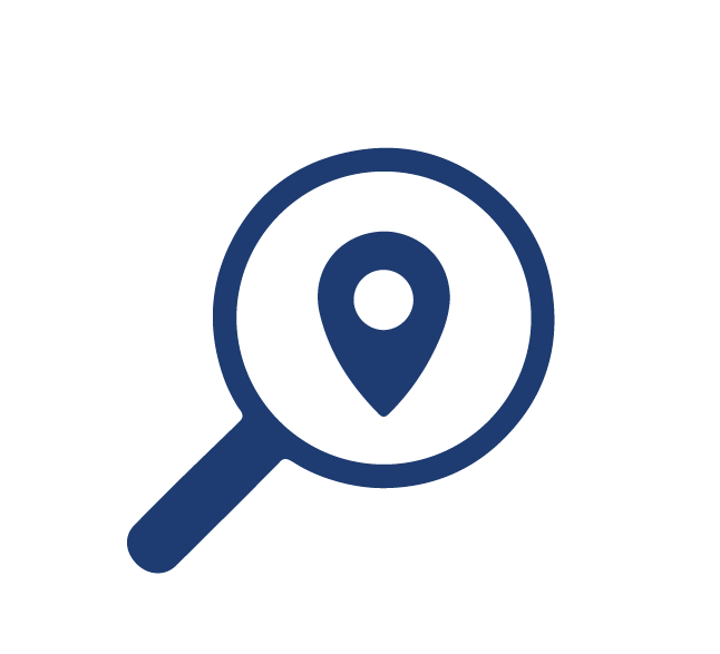 magnify glass with location symbol in it