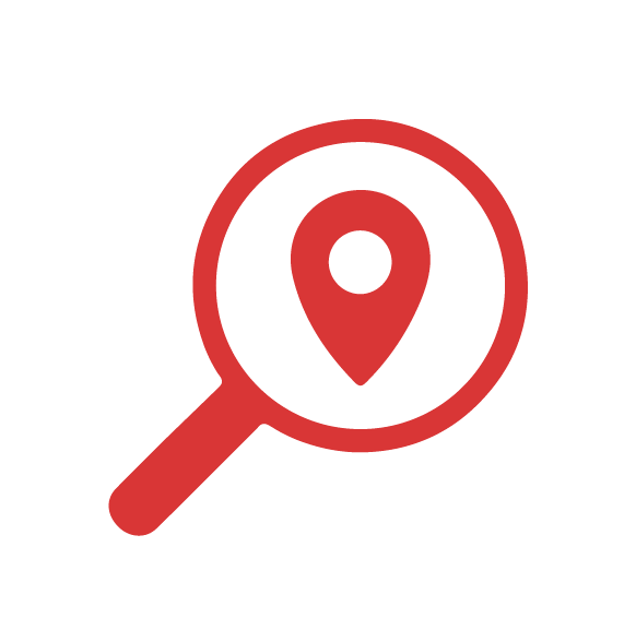 icon of magnify glass with location icon in it